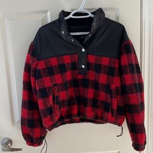 (2 for $15) Ardene Red And Black Check Crop Jacket